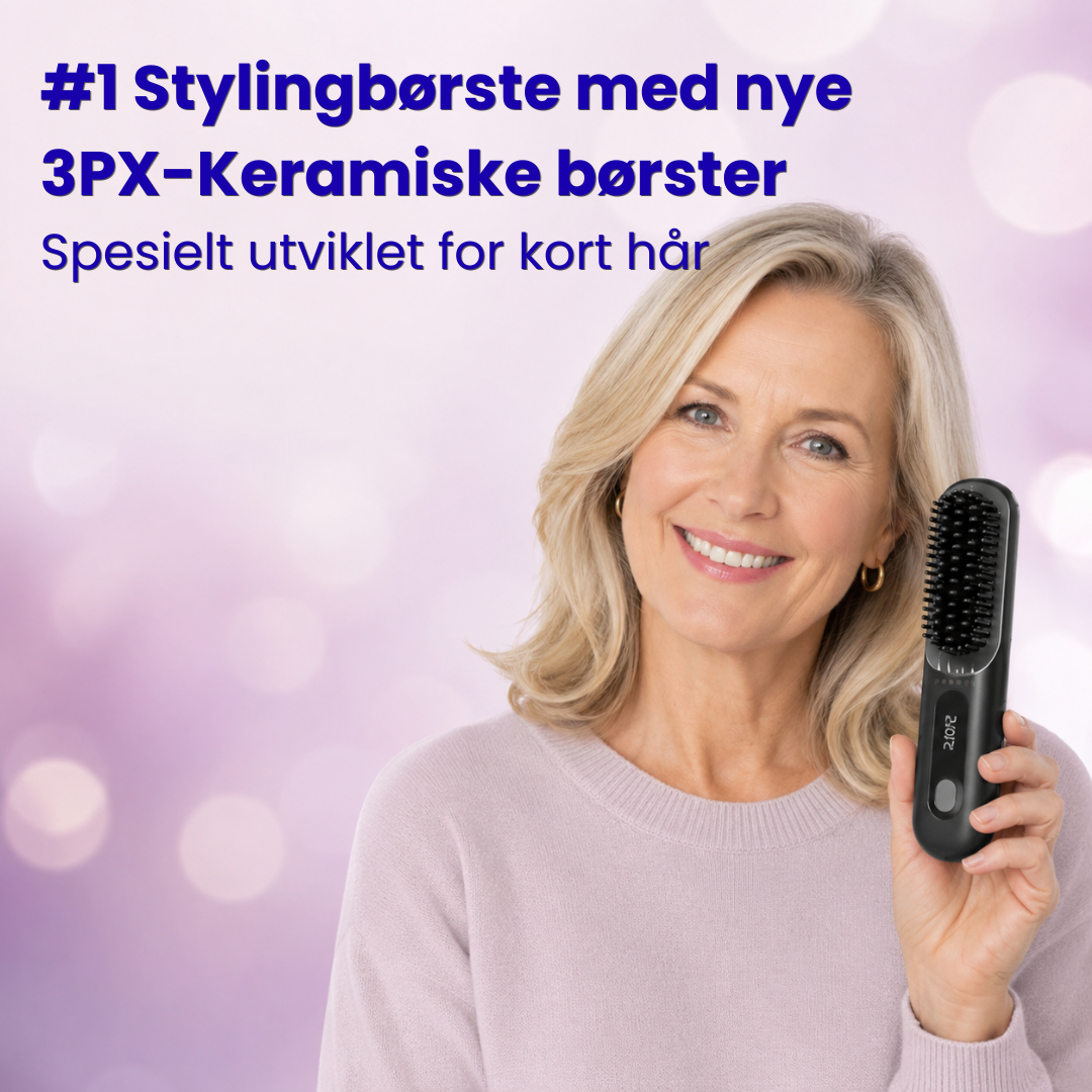 Trådløs HeatBrush varmbørste glatter og styler håret for silkemykt, krusfritt resultat.