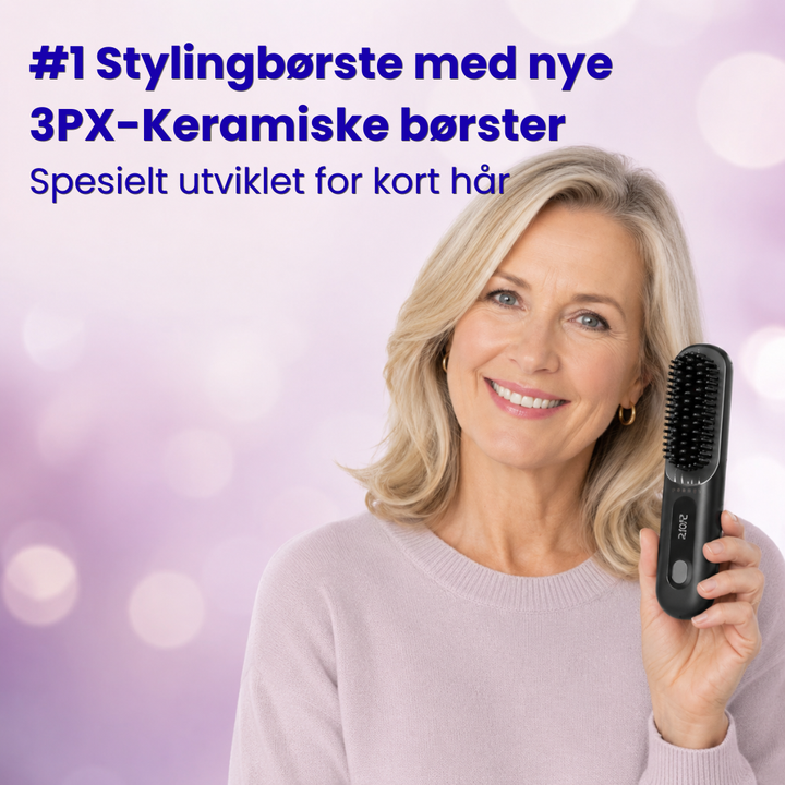 Trådløs HeatBrush varmbørste glatter og styler håret for silkemykt, krusfritt resultat.