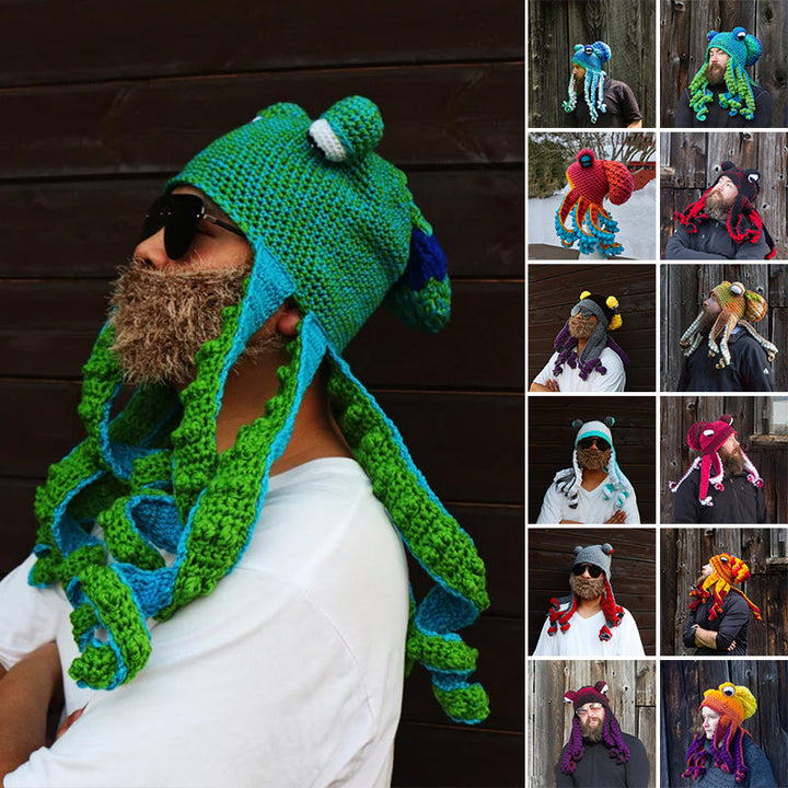 Unisex heklet blekksprut lue, morsom og varm hodeplagg for vinteren.