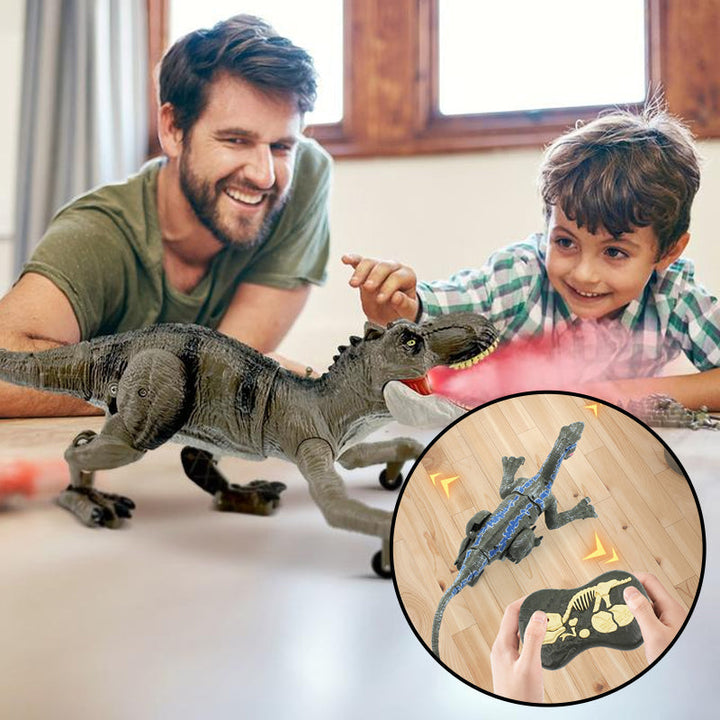 Interaktiv fjernstyrt dinosaurleke til barn, grønn T-Rex med vannspray.