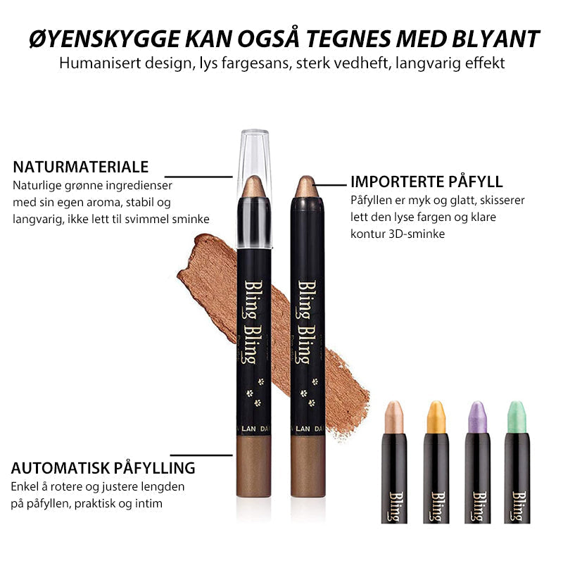 Holdbar vanntett øyenskyggeblyant som gir strålende øyne. Med shimmer og glitter for en uforglemmelig look.