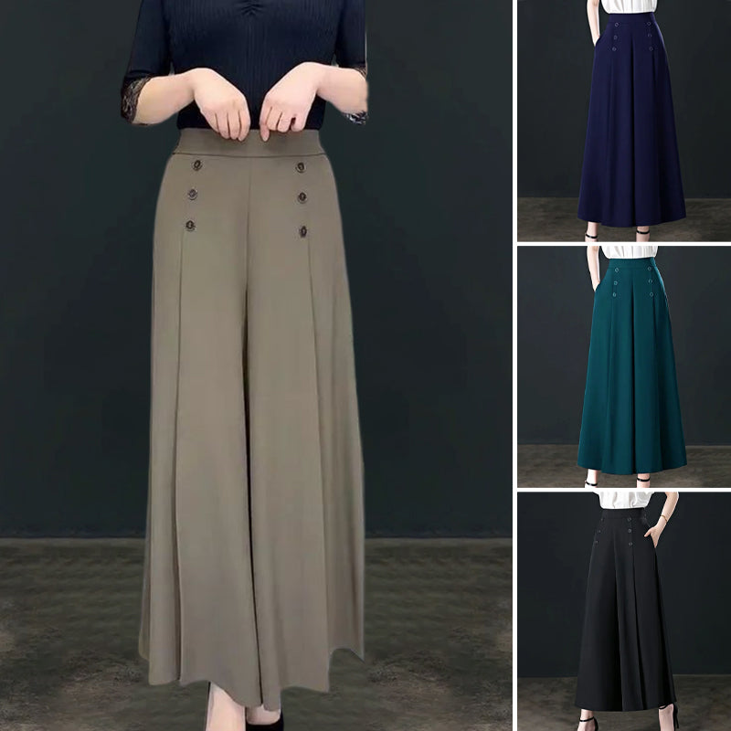 Damebukser: Ensfargede plisserte vide ben bukser. Perfekte for sommerstil og casual bruk.