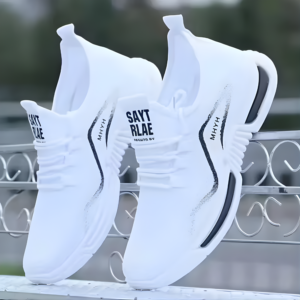 Herre mesh sportssneakers i lettvekt, pustende design for optimal komfort under løping og trening. Farge: svart.