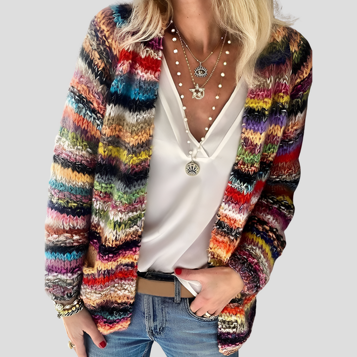 Fargerik strikket cardigan for kvinner, lett og elegant vårjakke, perfekt for hverdagsbruk og overgangsvær.