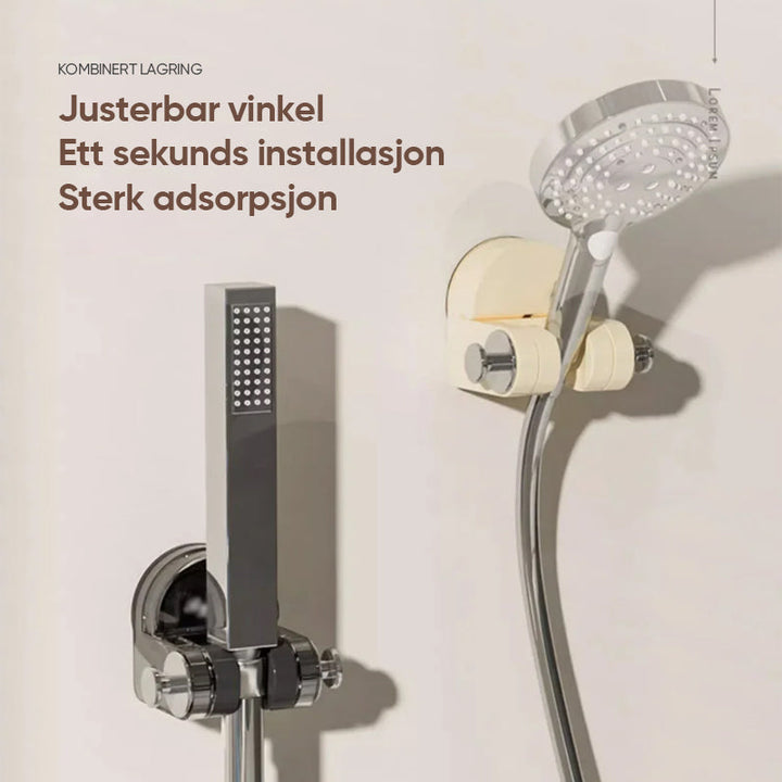 Hjemmetilbehør: Hvit justerbar dusjhodeholder med sugekopp for baderom. Ingen hull i veggen.