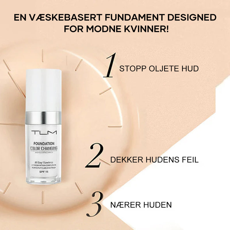 Anti-age foundation med SPF15 for moden hud, fuktighetsgivende og oljekontroll.