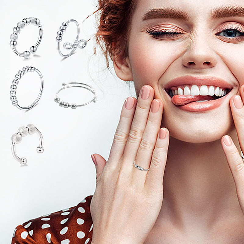 Justerbar sølv angstring for stresslindring. Unisex fidget ring, perfekt mot angst og uro.
