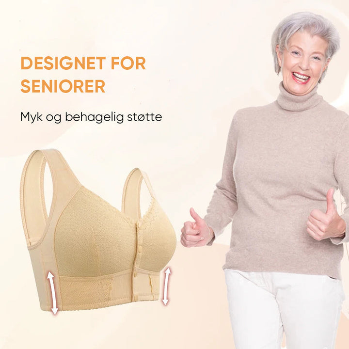 Frontlukking BH i myk bomull, pustende og gir utmerket støtte for kvinner.