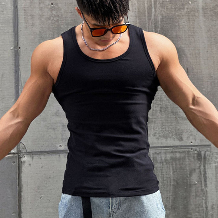 Grå menns ermeløs t-skjorte, allsidig tank-top for hverdags og trening.