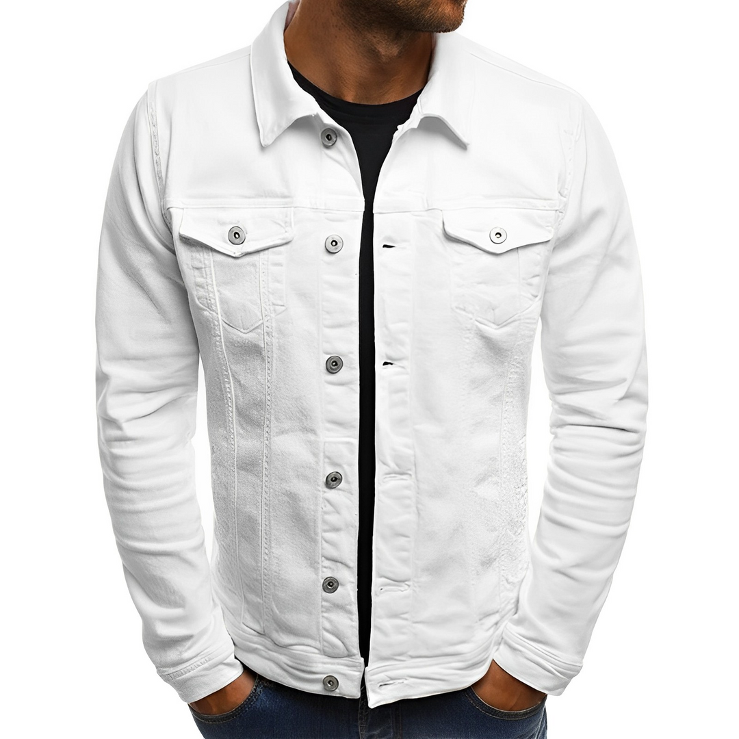 Slim fit menns denimjakke i bomull, casual yttertøy for vår og sommer.