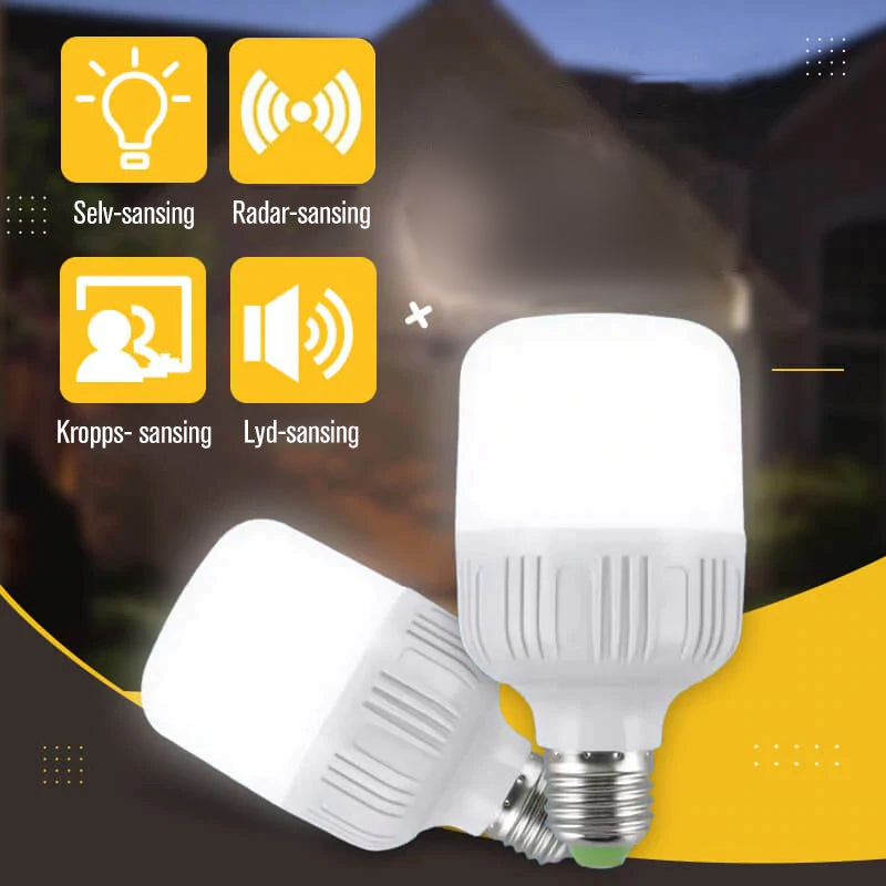 Hvit automatisk LED-lampe med bevegelsessensor for sikker belysning og energisparing, ideell for gang og garasje.