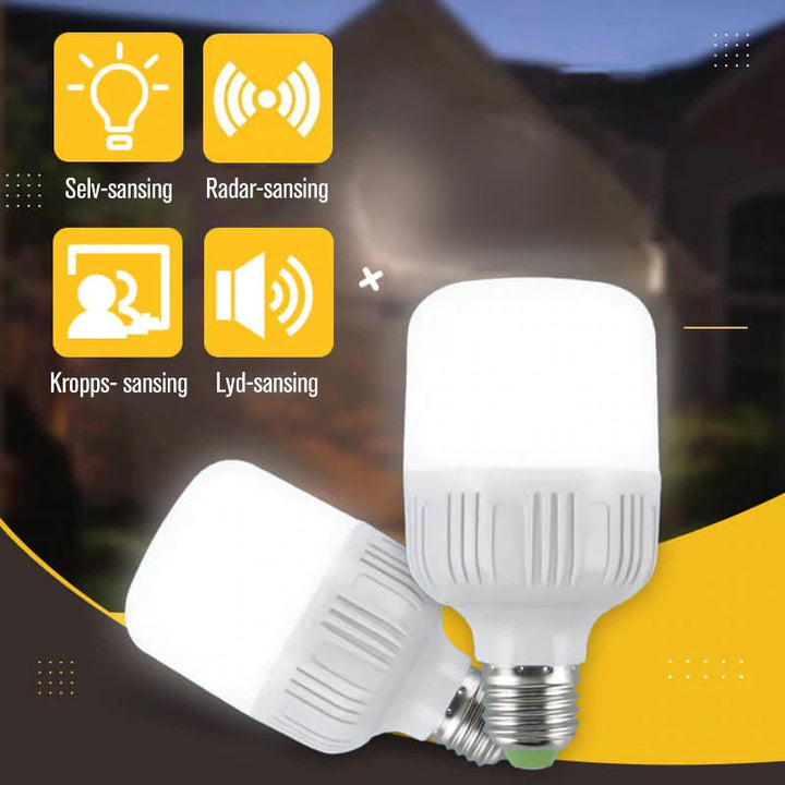Hvit automatisk LED-lampe med bevegelsessensor for sikker belysning og energisparing, ideell for gang og garasje.