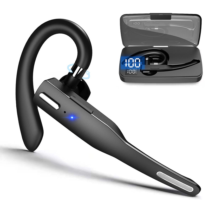 Ladeetui for trådløse Bluetooth ørepropper, viser USB-C port og LED-indikator for batteristatus.