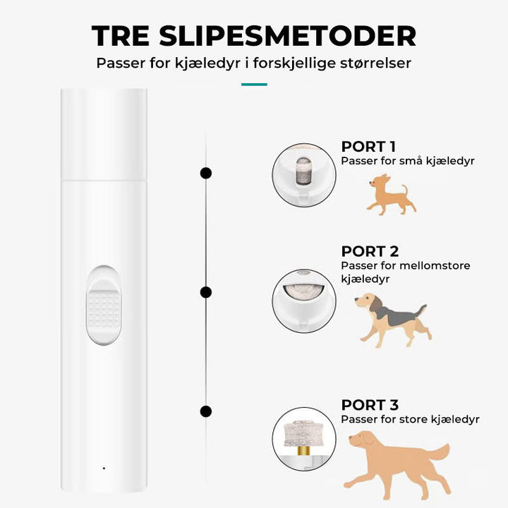 Effektiv elektrisk negleklipper for hund. Gir presis og skånsom kloklipp. Essensielt hundeutstyr.