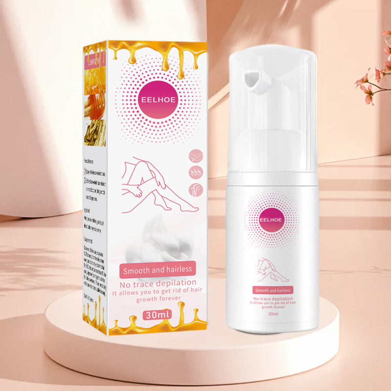 Smertefri hårfjerning med honningmousse spray, inneholder bivoks for langvarig glatt og pleiet hud.