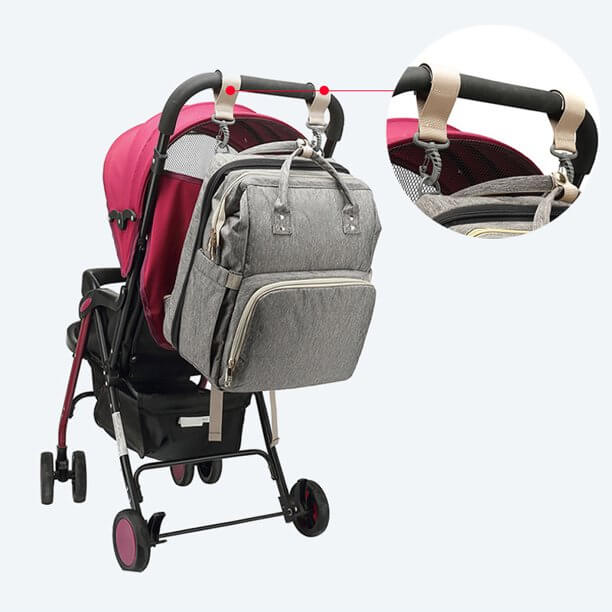 Vanntett stellesekk ryggsekk med mange rom. Perfekt for organisering av babyutstyr og en integrert barneseng.