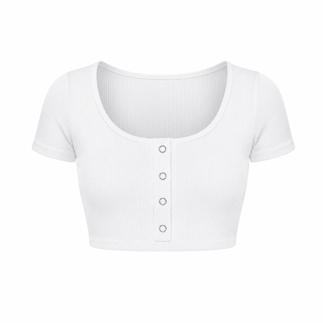 Stilfull crop topp dame. Kortermet, figurnær topp med stretch for en flatterende passform. Ideell for layering.