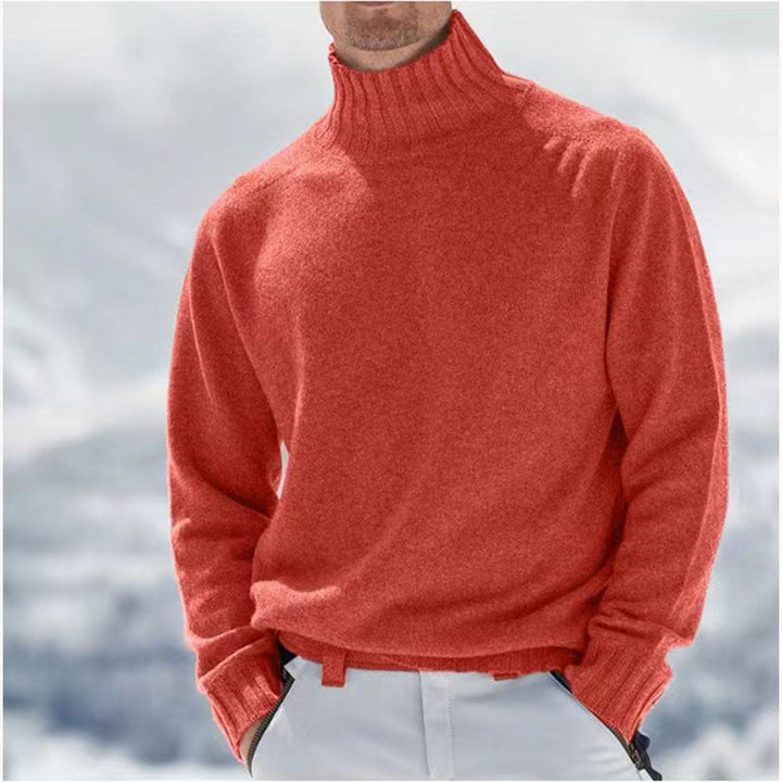 Detaljbilde av mansjetten på en myk kasjmirgenser. Kvalitetsstrikk og utførelse på herre turtleneck genseren.