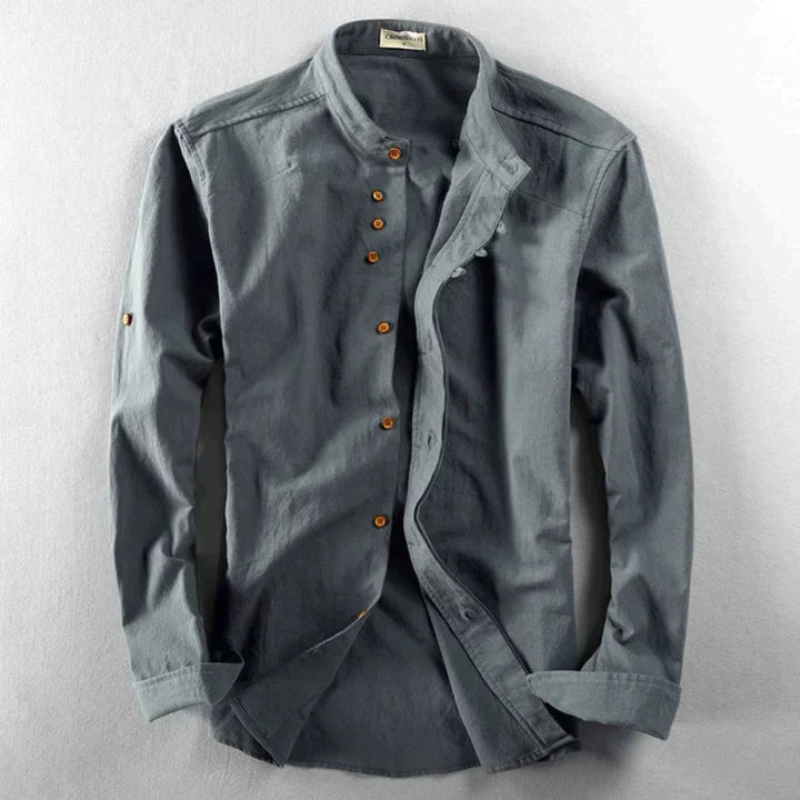 Komfortabel herrebluse, japansk stil. Perfekt for lag-på-lag antrekk, gir et sofistikert, tidløst look.