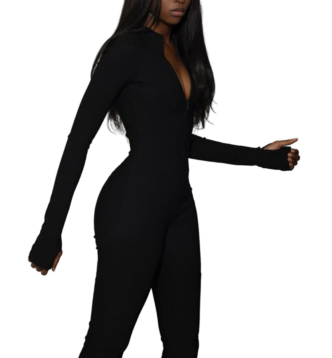 Kroppsnær dame bodycon jumpsuit, elegant design for fest og formelle anledninger. Tilgjengelig kort og lang.