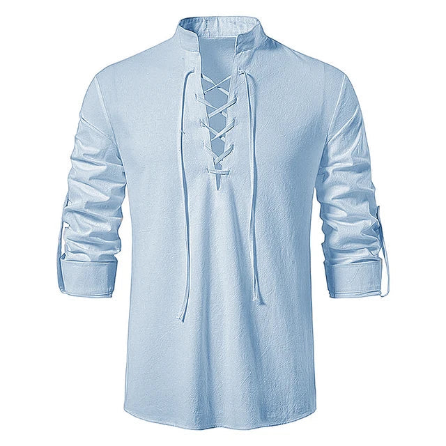 Menns elegante langermet snøreskjorte i bomull. Komfortabel fritidsskjorte for vår og høst, perfekt for en casual stil.