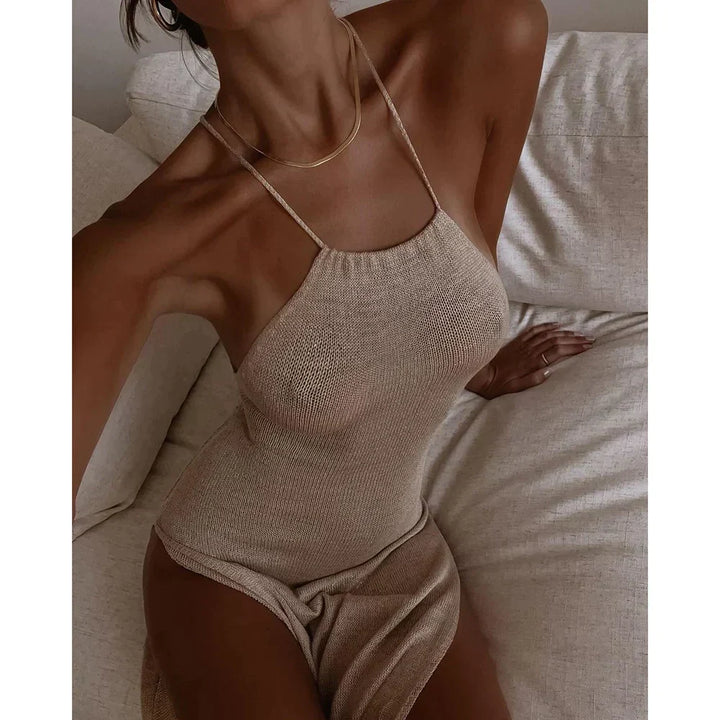 Trendy gjennomsiktig polyester strandkjole, sexy halterneck maxikjole for dame, elegant og komfortabel sommerkjole.