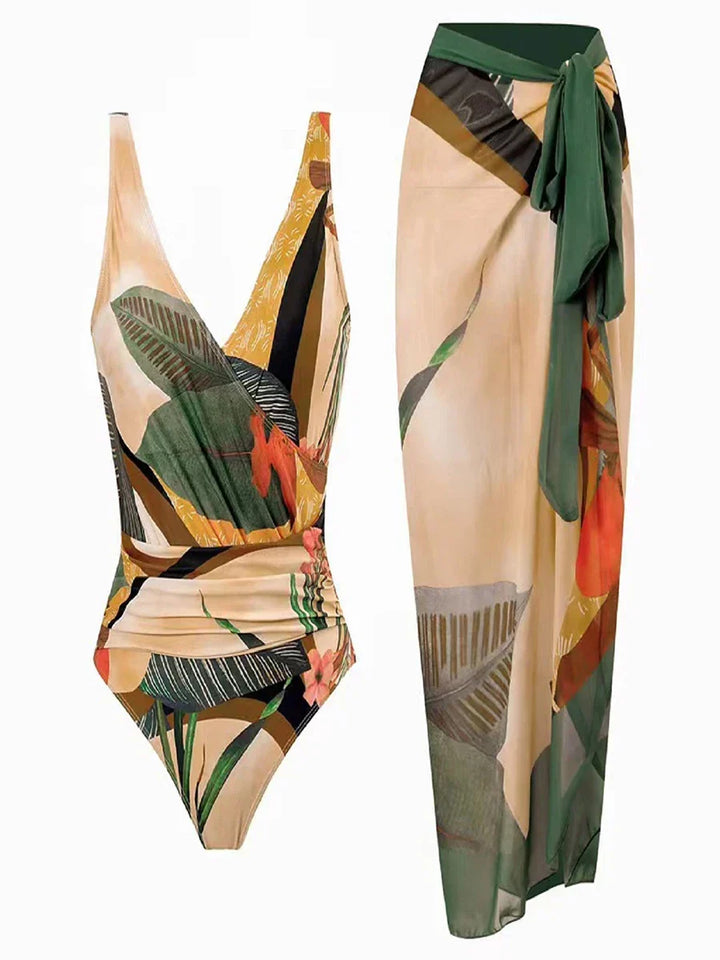 Stilfull hel badedrakt for kvinner med elegant design og trykt mønster. Flott svømmedrakt for motebevisste.
