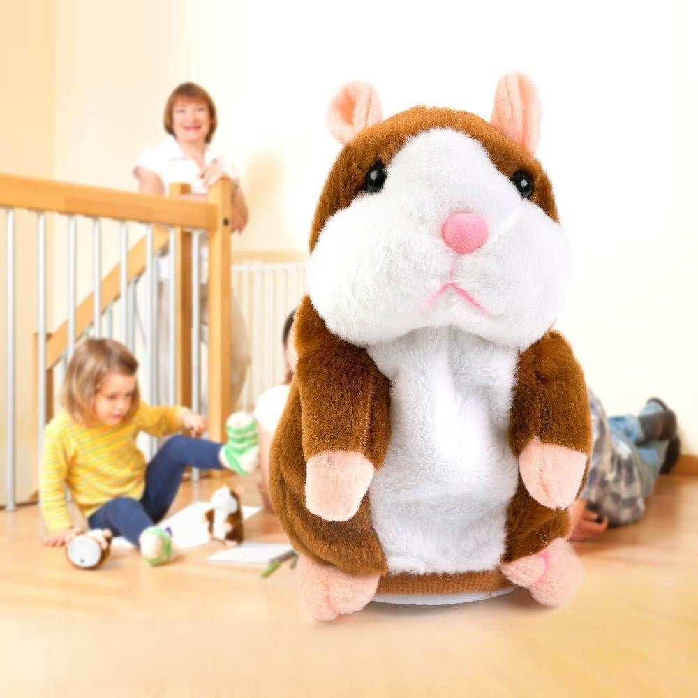 Morsom snakkende hamster leke som gjentar stemmer og rister. Interaktivt kosedyr for lek og moro for barn.
