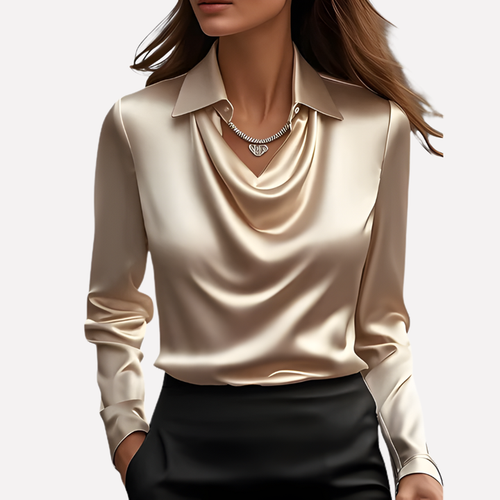 Drapert krage bluse for kvinner, elegant og allsidig topp for både jobb og fritid.