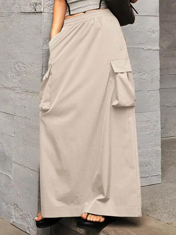 Komfortabelt maxiskjørt i cargo-stil for dame, med funksjonelle lommer. Perfekt for sommer og fritid.