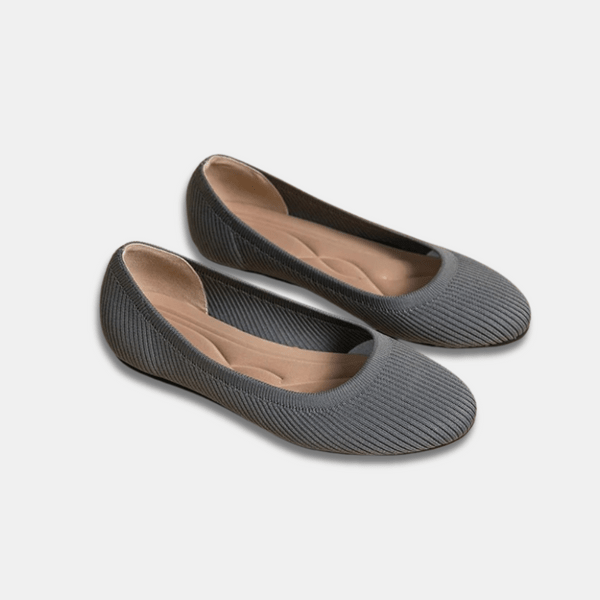 Grå ballerinasko, stilige og komfortable flate sko for damer, hverdagssko i syntetisk materiale.