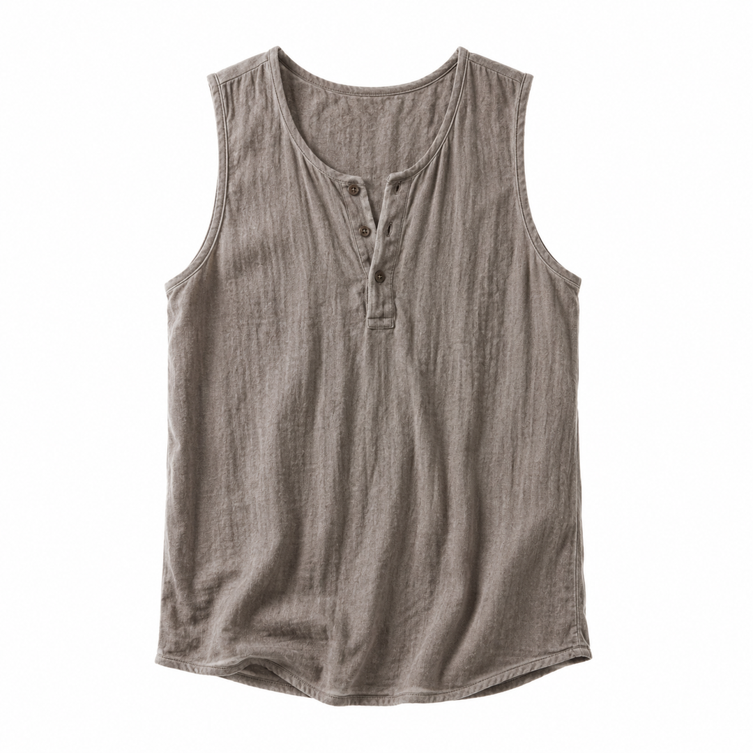 Khaki herre retro sommer vest med løs passform. Pustende og komfortabel for strand og hverdag.