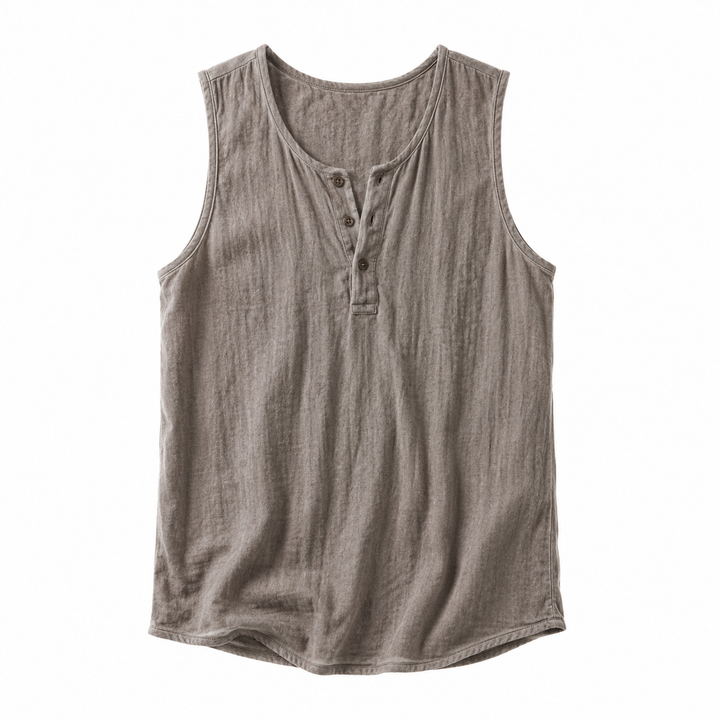 Khaki herre retro sommer vest med løs passform. Pustende og komfortabel for strand og hverdag.