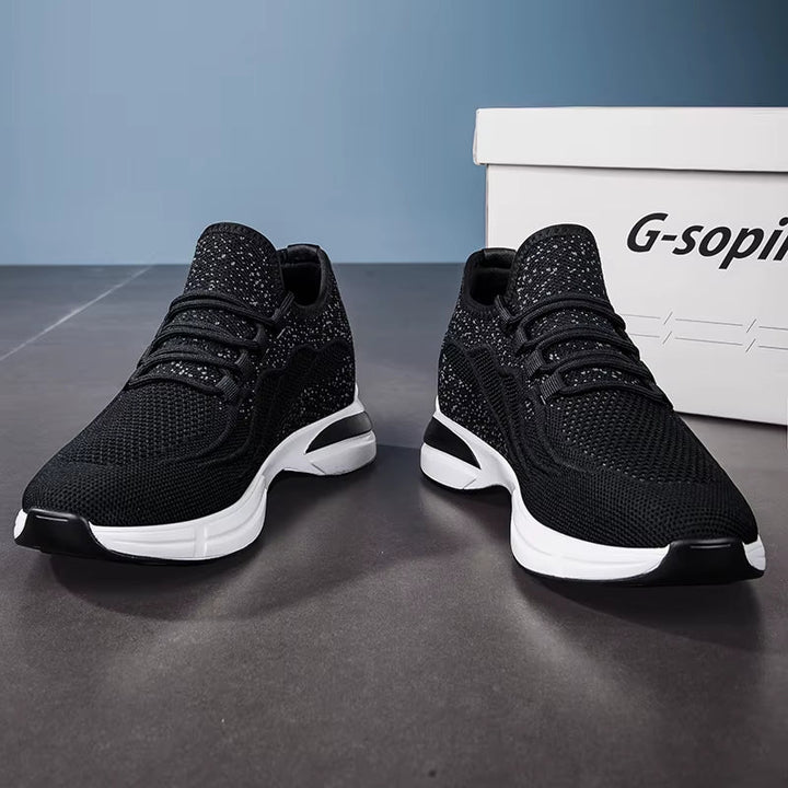 Stilige hvite sneakers for menn, lettvekt og pustende, med 7 cm skjult høydeøkning.