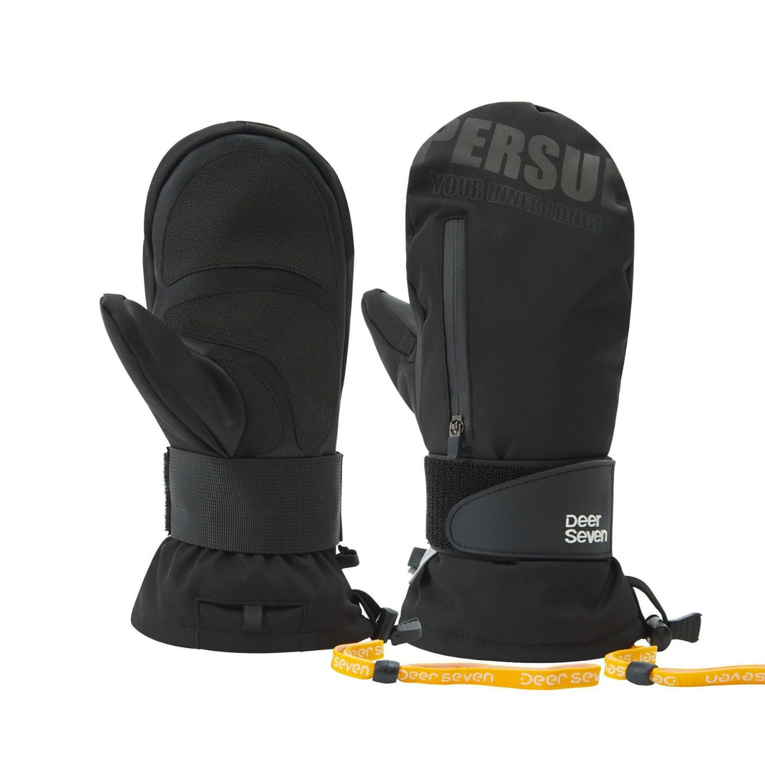 Profesjonelle unisex skihansker på modellhånd, viser passform og design for vinterutendørs og ski.