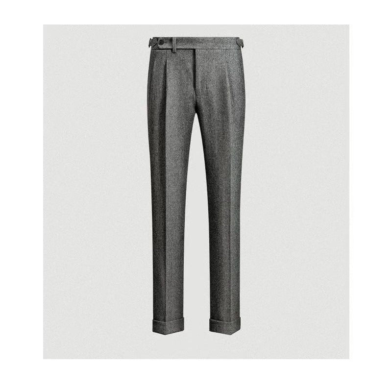Elegant herrebukse i tweed, modell med vintage snitt og komfortabel passform for fritid.