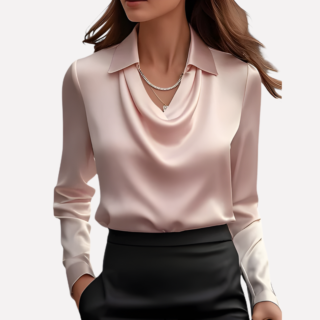 Komfortabel og elegant drapert krage bluse, langermet for kvinner, perfekt for alle anledninger.