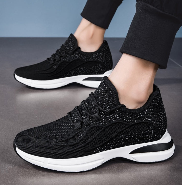 Svarte menns sneakers, gir 7 cm høydeøkning med fokus på pustende komfort.