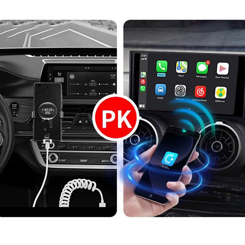 Elektronisk biltilbehør: Trådløs multimedia adapter for smart bil med CarPlay og Android Auto.