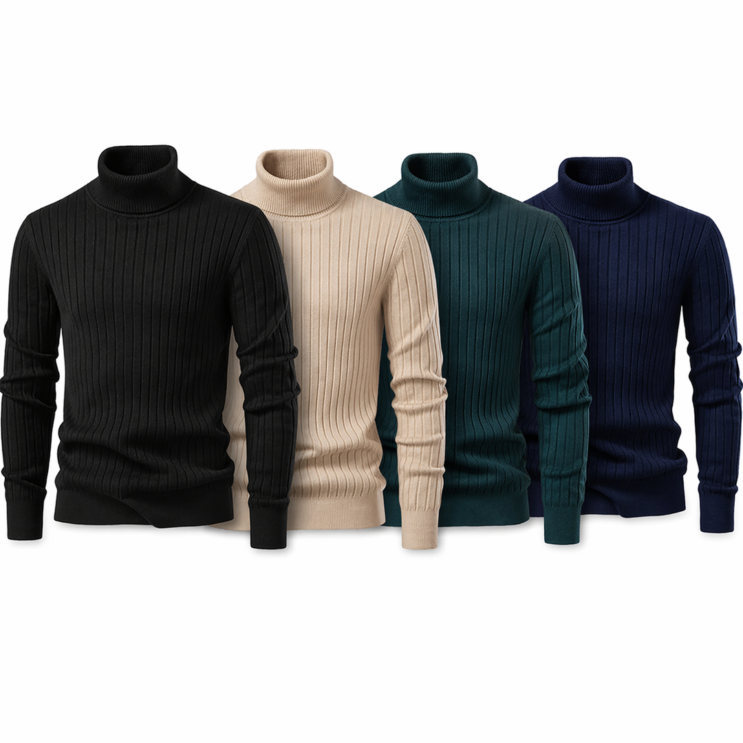 Høyhalset herregenser i varm ullblanding. Elegant og komfortabel strikkegenser for menn, perfekt for vinteren.