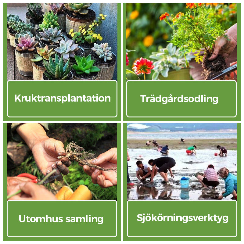 Håndspade med skarpt blad for effektivt hagearbeid, graving og jordløsning.