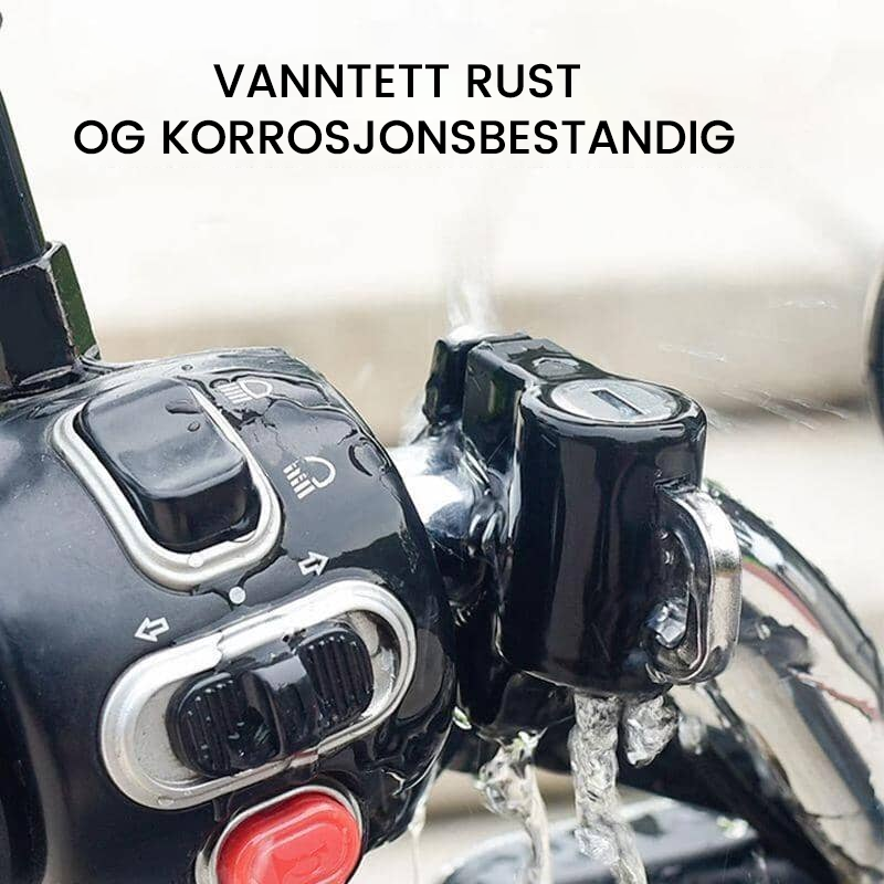 Sikkerhetslås for motorsykkelhjelm. Solid tyverisikring og praktisk bagasjelås i metall for MC og scooter.
