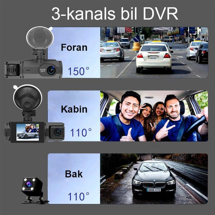 Bredvinkel dashbordkamera med høyoppløselig videoopptak for klare bevis ved ulykker eller hendelser.