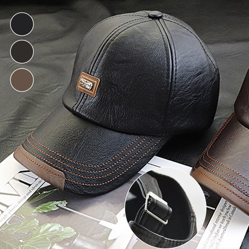 Unisex skinncaps i sort PU-lær, perfekt for høst og vinter, med klassisk stil for alle.