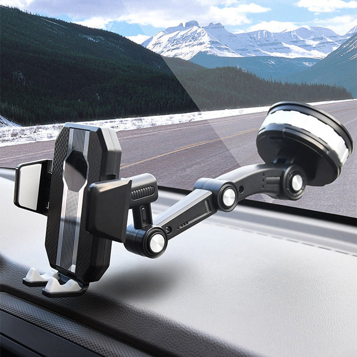 Ergonomisk mobilholder for bil, justerbar for optimal vinkel, perfekt for navigasjon.