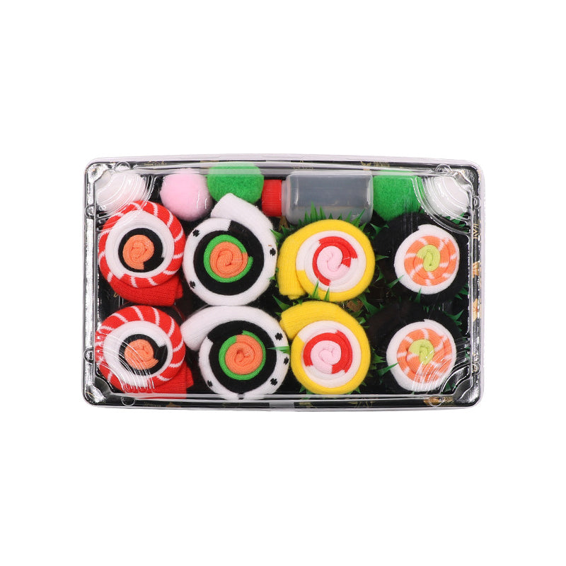Stilig gavesett med unisex sushi-sokker. Fargerike, morsomme og komfortable bomullssokker i pen emballasje.