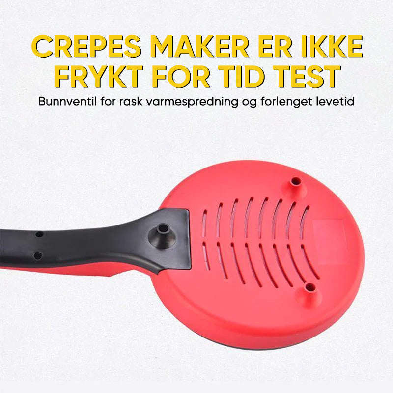 Familievennlig bærbar pannekakemaskin i rød/oransje. Lag raske og deilige crêpes til frokost.