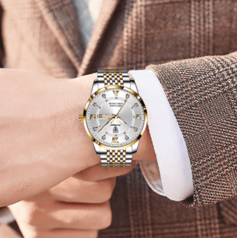 Klassisk herreklokke i rustfritt stål. Elegant design, kvarts armbåndsur for tidløs stil.