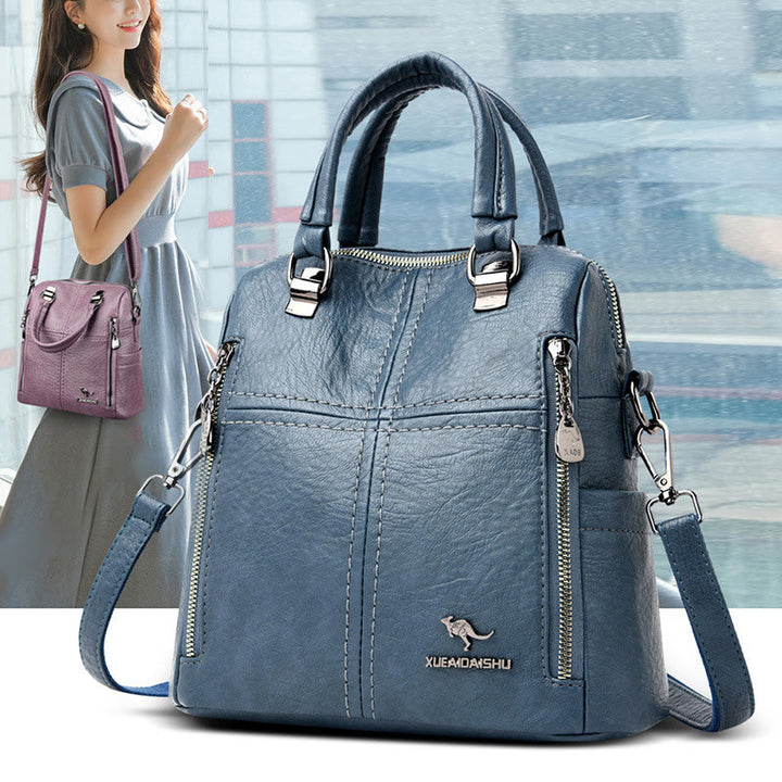 Elegant PU-skinn ryggsekk for kvinner. Stor kapasitet for laptop, bøker og hverdagsutstyr.