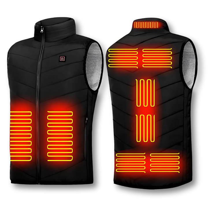 Unisex oppvarmet vest i svart, gir komfort og varme. Ideell for utendørsaktiviteter og kalde dager.
